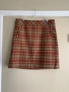 Talbots Wool Blend Tweed Skirt Sz.10 Cranberry Gold Plaid Preppy Academia Career - Picture 1 of 9