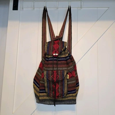 Vintage Pinzon Woven Backpack – Multicolor Boho Hippie Native Festival Bag – $20 - Image 1 of 4