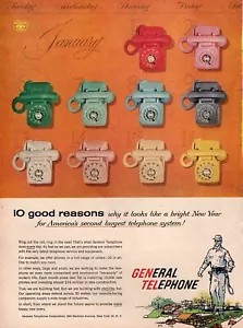 1958 General Telephone Red Pink Green Blue Yellow White Original Color Print Ad - Picture 1 of 1