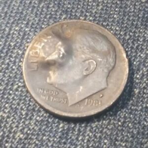 Roosevelt Dime 1981 "P" strike through Grease Trapped air Bubble inside Dime
