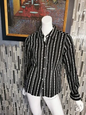 Harold’s black Embroidery M cotton Button Down Long Sleeve blouse top 0183 - Image 1 of 4