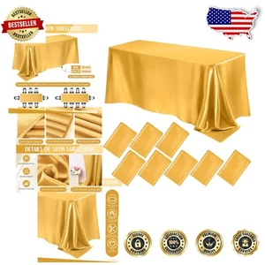 Luxurious 102 x 58 Inch Gold Satin Table Cover - Perfect for Weddings & Banquets - Picture 1 of 9