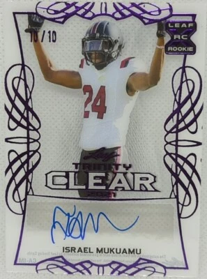 ISRAEL MUKUAMU 2021 Leaf Trinity Clear RC AUTO Purple #10/10 Cowboys Gamecocks - Image 1 of 2
