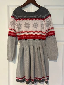 EUC Gymboree North Pole Party Sweater Dress Size 7 Snowflake Gray Red Holidays - Picture 1 of 5