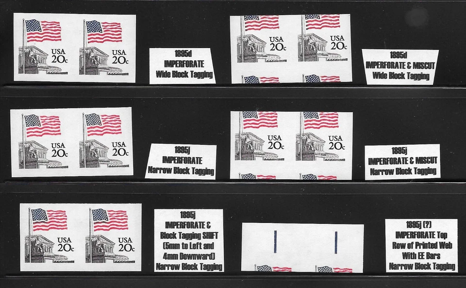 Scott #1895d, 1895j Flag Over Court IMPERFORATE ERROR Group--6 Different - Image 1 of 1