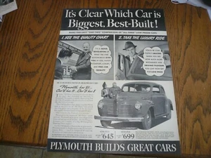 1940 Plymouth - Vintage Print Ad - Biggest Best Built - Picture 1 of 1