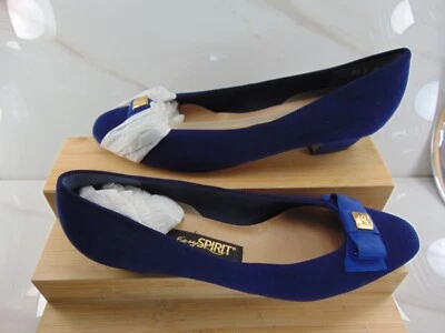 Easy Spirit 蓝色麂皮绒皮革浪漫低跟泵 9 B(全新带盒)美国 — 第 1/4 张图片
