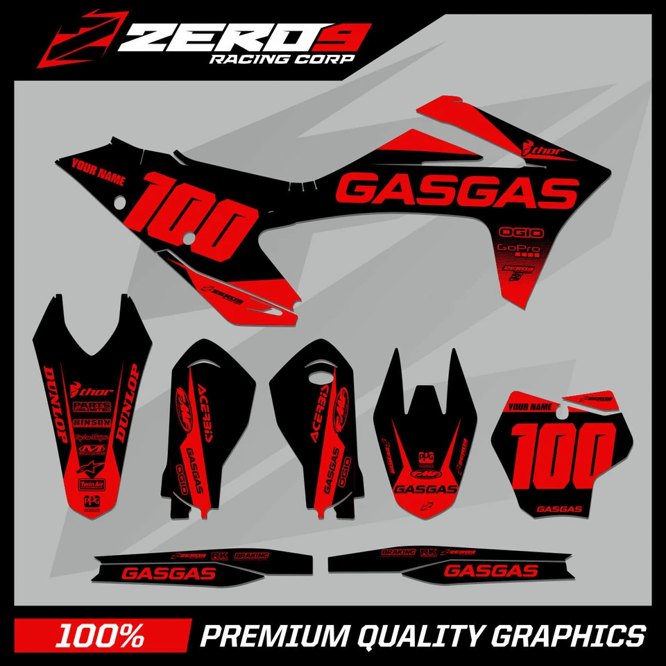 CUSTOM MX GRAPHICS KIT: GASGAS MOTOCROSS MC EC 2021 - 2022 BLOCK BLK / RED - Image 1 of 4