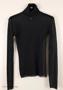 Jean Paul Gaultier Soleil M Vintage Black Mesh Turtleneck Sheer Long Sleeve Top - Picture 1 of 6