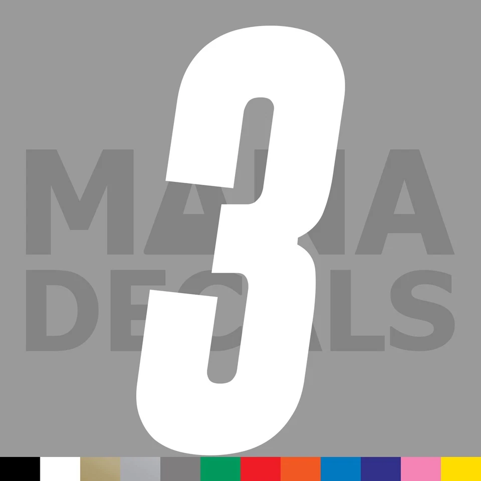 MANA DECALS Number Three 3 Vinyl Die Cut Decal Sticker - Racing Race Car Motocross Bike