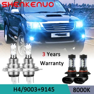 Combo H4+9145 8000K LED Headlight High/Low Beam Light + Fog Light Bulbs 4Pcs Kit - Picture 1 of 12