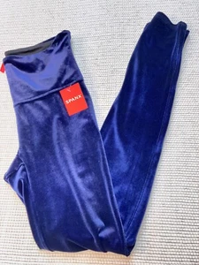 Spanx Leggings Womens Large Blue Velour Velvet Regular Leggings Stretch Slimming - Picture 1 of 5
