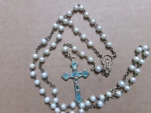 Miraculous Medaille Glas Elfenbeinfarben Perlen Rosenkranz - Bild 1 von 3