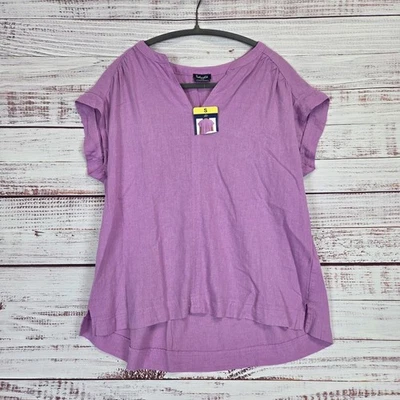 Splendid Shirt Womens Small Purple Linen Blend Short Sleeve High Low Hem Top NWT - Image 1 of 4
