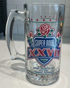VTG 1993 XXVII Super Bowl Glass Beer Mug 5" Rose Bowl Bills VS Cowboys Authentic - Picture 1 of 8