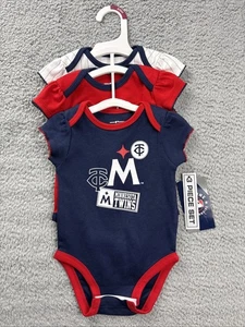 Minnesota Twins Bodysuit 3 Piece Set Infant 3/6M Navy Red MLB Baseball One-piece - Picture 1 of 8