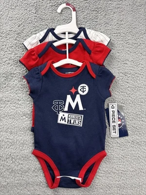 Minnesota Twins Bodysuit 3 Piece Set Infant 3/6M Navy Red MLB Baseball One-piece - Image 1 of 4