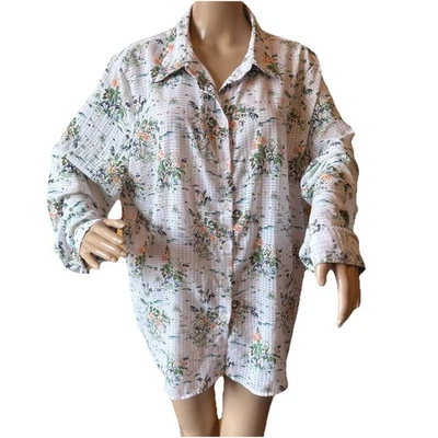 Blusa Bon Worth Manga Larga Floral Abotonada XL Talla Grande Foto 1 de 4