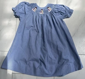 Silly Goose Smocked Chambray Dress Girls Sz(see Description) Snowman Xmas Motif - Picture 1 of 4