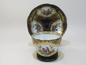 19TH CENTURY MEISSEN (GERMAN) PORCELAIN TEA CUP/SAUCER PAINTED FIGURAL VIGNETTES - Picture 1 of 16