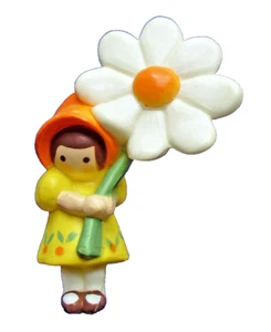 RARE Hallmark PIN Vintage PIXIE GIRL with Daisy Flower YELLOW 1978 Brooch - Picture 1 of 2