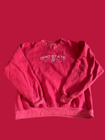 Ohio State Buckeyes Red Embroidered VTG Spell Out Sweatshirt Large XL Cover