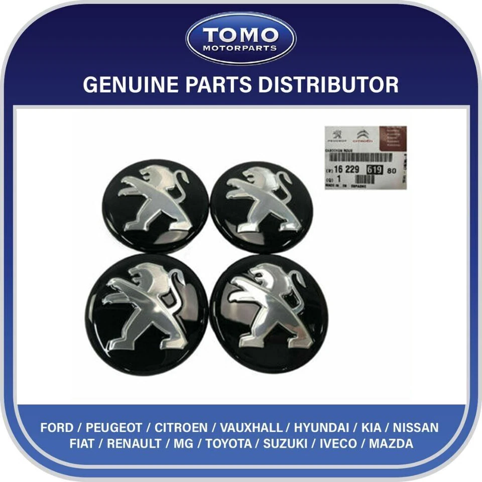 Для настоящих Peugeot 60 мм сплав колесо центр крышка X 4 черный хром 1622961980 - Изображение 1 из 1