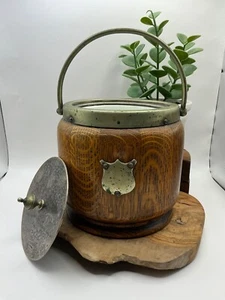 Vintage HC & Co S SAC English Silver Plate Oak Brass Biscuit Cookie Barrel - Bild 1 von 7