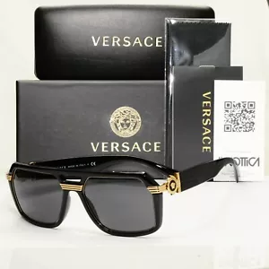  Authentische Versace quadratische Herrensonnenbrille schwarzgold Medusa 4399 GB1/87 - Bild 1 von 12