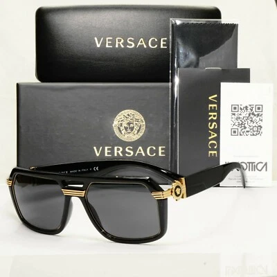Authentic Versace Mens Black Gold Medusa Square Sunglasses 4399 GB1/87 - image 1 of 4