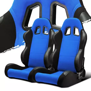 Asientos de coche de carreras estilo Recaro izquierdo/derecho de cuero PVC tela/PVC negro AZUL - Imagen 1 de 9
