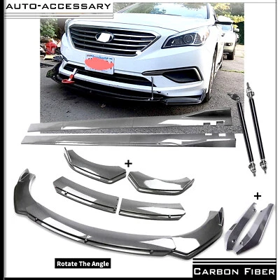 Alerón labial y faldón lateral de parachoques delantero de fibra de carbono para Hyundai Sonata Foto 1 de 4