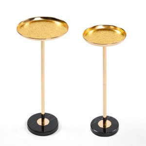 2 Pcs Adjustable Side Table, Gold & Marble Design, Decorative Pedestal End Table - Picture 1 of 12