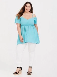 NEW TORRID Georgette Cold-Shoulder Front Button Blouse AQUA BLUE Size 2 or 18/20 - Picture 1 of 10
