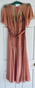 Vintage 1920s Silk French Lace Attached Capelet Dress Belt Rhinestone Clasp - Picture 1 of 21