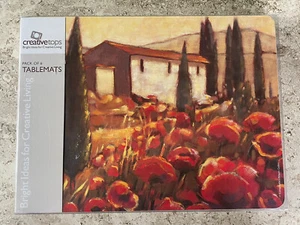 Tuscan Farmhouse Poppy Field Placemats Mauro Cellini Cork Back Rigid Set of 6 - Picture 1 of 4