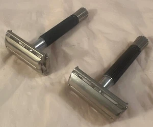 2 Gillette 1970s Black Handle Super Speed Vtg Double Edge Safety Razors R2 & E3 - Picture 1 of 16