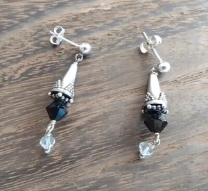 Sterling Silver Drop Earrings with Swarovski Crystals, EUC - Picture 1 of 4