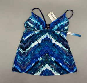Women’s Lucky Brand Nomad Halterkini Swim Top, Small, Color Blue Geometric, NEW - Picture 1 of 6