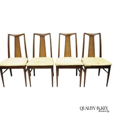 Vintage Mid Century Modern Walnut Cane Back Dining Room Side Chairs - Set of 4 - Image 1 of 4