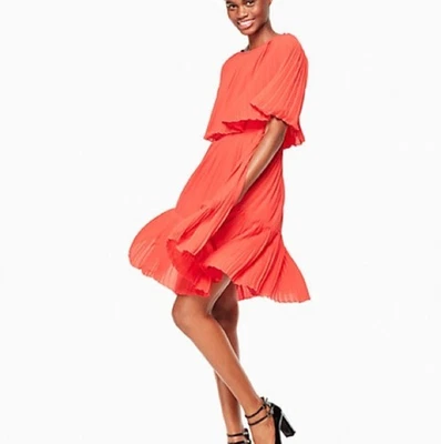 Vestido KATE SPADE Plisado Capa Rojo Cremallera $448 Talla 0 Foto 1 de 4