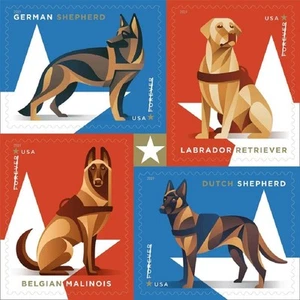 Military Working Dogs U.S. Postage Stamps Sheet of 20 Forever Postage Stamps ... - Picture 1 of 2