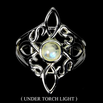 Black Friday 925 Sterling Silver Ring Round Moonstone 5mm Natural Jewelry Size 7 - Image 1 of 4