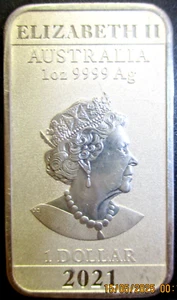 2021 AUSTRALIAN 1 DOLLAR Silver Bullion Bar - 999.9 Fine - # 22/5/25M - Picture 1 of 3