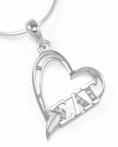 Sigma Lambda Gamma sterling silver heart pendant with simulated diamonds - Picture 1 of 2