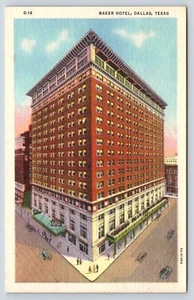 Dallas Texas Baker Hotel Bird's Eye View Antique Automobiles Car Postcard Vtg A8 - Picture 1 of 2