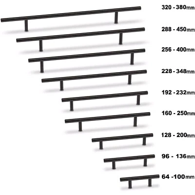 Kitchen Cupboard Cabinet T-Bar Door Handle Drawer Handles 64-320mm Black Gold UK - Image 1 of 4