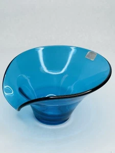 Vintage Wikinger Glas Epic Bluenique Lipp Bon Bonschale 6,5" Aqua mit Aufkleber Süßigkeiten - Bild 1 von 13