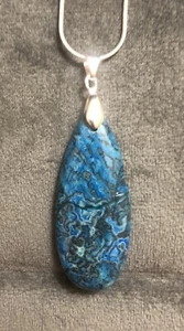 Handmade Blue Crazy Lace Agate Gemstone Pendant On Silver Snake Chain - Picture 1 of 6