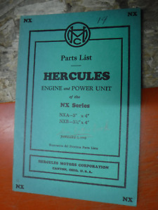 1946 HERCULES ENGINE & POWER UNIT NX SERIES LISTE DES PIÈCES D'ORIGINE D'USINE